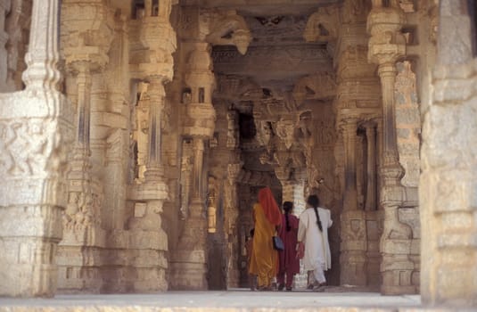 The inside oft the Jain Temple in the Jaisalmer Fort in the city of Jaisalmer in the Province of Rajasthan in India.  India, Jaisalmer, January, 1998