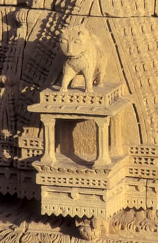 a stone figure at the Jain Temple in the Jaisalmer Fort in the city of Jaisalmer in the Province of Rajasthan in India.  India, Jaisalmer, January, 1998