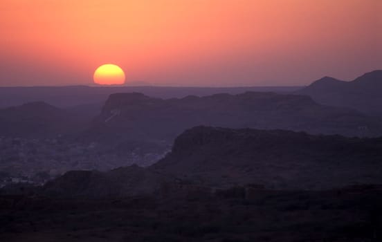 the Landscape of the Desert of Thar near the Town of Jaisalmer in the Province of Rajasthan in India.  India, Jaisalmer, January, 1998