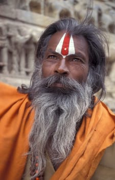 a portrait of a Rajasthani men in the Town of Jaisalmer in the Province of Rajasthan in India.  India, Jaisalmer, January, 1998