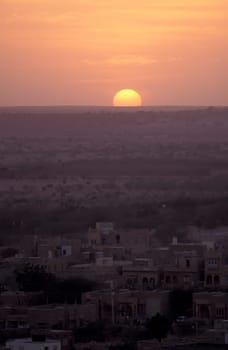 the Landscape of the Desert of Thar near the Town of Jaisalmer in the Province of Rajasthan in India.  India, Jaisalmer, January, 1998