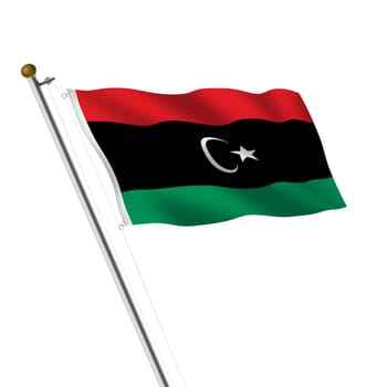 A Libya flagpole 3d illustration on white with clipping path
