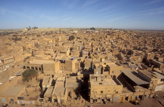 a view of the old city of Jaisalmer in the Province of Rajasthan in India.  India, Jaisalmer, January, 1998