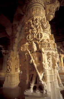 a Stone carving figure inside oft the Jain Temple in the Jaisalmer Fort in the city of Jaisalmer in the Province of Rajasthan in India.  India, Jaisalmer, January, 1998