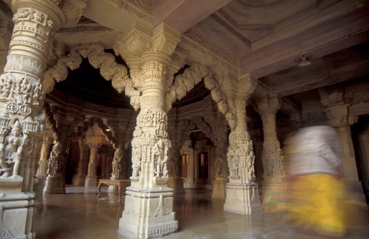 The inside oft the Jain Temple in the Jaisalmer Fort in the city of Jaisalmer in the Province of Rajasthan in India.  India, Jaisalmer, January, 1998