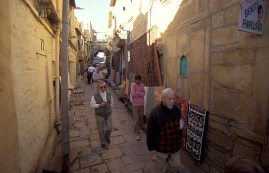 a alley in the old Town in the Jaisalmer Fort with the city of Jaisalmer in the Province of Rajasthan in India.  India, Jaisalmer, January, 1998