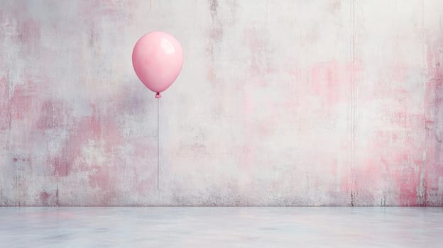 Pink helium balloon floating against concrete wall background. Copy space. AI generated