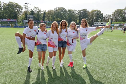 Annabelle Mandeng,Nova Meierhenrich,Esther Roling,Yasmina Fiilali,Sandra Quadflieg,Julia Stinshoff,Kicken mit Herz the charity football match in aid of the UKE children's ward in the stadium of SC Victoria,Hamburg,08.09.2024