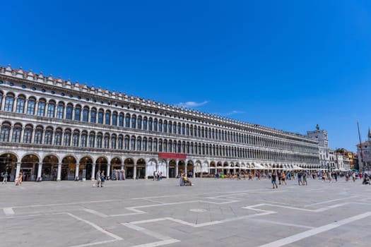 Venice, Italy - July 26, 2024: Tourist on San Marco square. Venice is very popular tourist destination. Venice, Italy