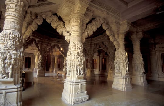 The inside oft the Jain Temple in the Jaisalmer Fort in the city of Jaisalmer in the Province of Rajasthan in India.  India, Jaisalmer, January, 1998