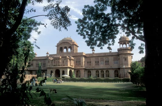 the Lalgarh Palace Hotel in the Town of Bikaner in the Province of Rajasthan in India.  India, Jaisalmer, January, 1998
