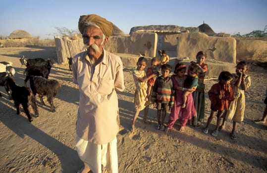 Old Rajasthani Men in a small Village near the Town of Bikaner in the Province of Rajasthan in India.  India, Bikaner, January, 1998