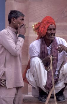 a camel herder at the Bikaner Camel Festival in the Town of Bikaner in the Province of Rajasthan in India.  India, Bikaner, January, 1998