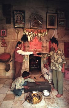 Inside of the Karni Mata Rat Temple in the Town of Deshnoke in the Province of Rajasthan in India.  India, Bikaner, January, 1998