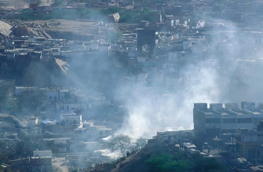 a view over the City of Jaipur in the Province of Rajasthan in India.  India, Jaipur, January, 1998