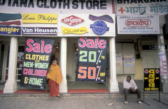 a indian textile and clothes shop in the City of Jaipur in the Province of Rajasthan in India.  India, Jaipur, January, 1998