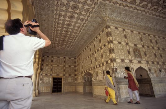 the Jaipur Sheesh Mahal and palace of Mirrors in the City of Jaipur in the Province of Rajasthan in India.  India, Jaipur, January, 1998