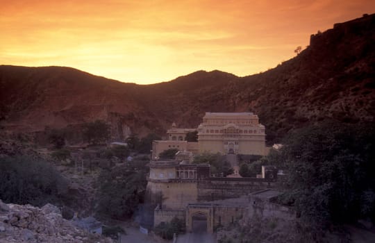 a view of the Samode Palace Hotel near the City of Jaipur in the Province of Rajasthan in India.  India, Jaipur, January, 1998