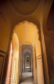 inside at the Amber Fort in the City of Jaipur in the Province of Rajasthan in India.  India, Jaipur, January, 1998