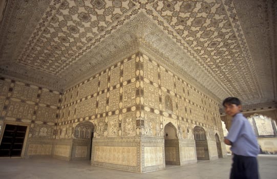 the Jaipur Sheesh Mahal and palace of Mirrors in the City of Jaipur in the Province of Rajasthan in India.  India, Jaipur, January, 1998