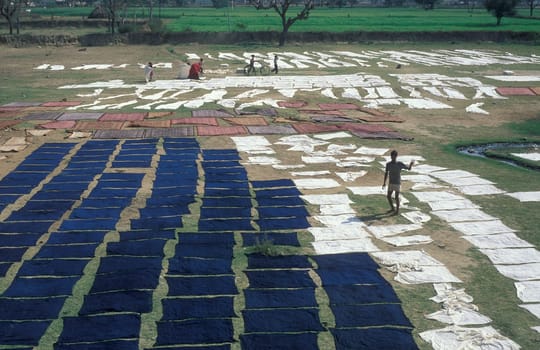 Working People in a textile coloring and dryeing Factory in the City of Jaipur in the Province of Rajasthan in India.  India, Jaipur, January, 1998