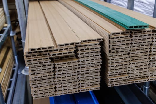 hollow wooden plastic composite - wpc boards stack ends storage or retail marketplace