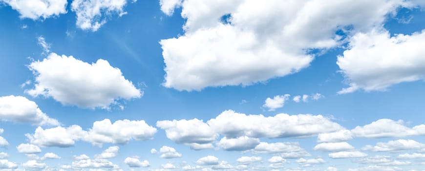 Beautiful blue sky and white cumulus clouds abstract background. Cloudscape background. Blue sky and fluffy white clouds on sunny days. Blue sky and daylight. World Ozone Day. Ozone layer. Summer sky.