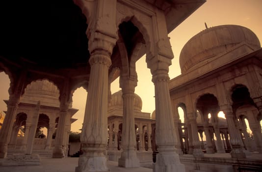 the ruins of Royal Crematorium Devi Kund Sagar near Bikaner in the Tar Desert in the Province of Rajasthan in India.  India, Jaisalmer, January, 1998