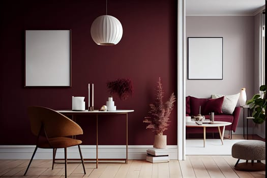 Home interior poster mock up with vertical frame - wall mockup interior. Wall art. 3d rendering, 3d illustration