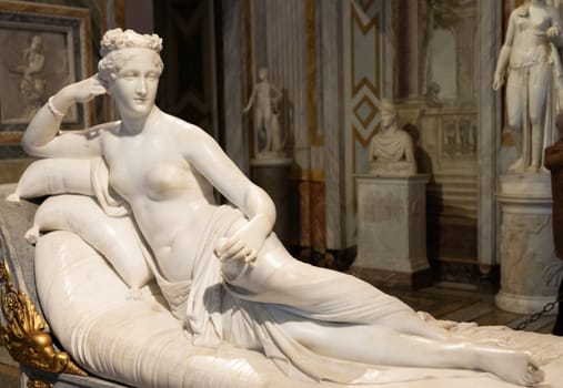 Rome, Italy - 28 December 2023: Paolina Borghese Bonaparte as Venus Victrix, by sculptor Antonio Canova, 1808 - white marble