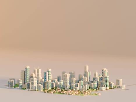 Clean, modern city skyline with ample negative space. Digital 3D render.