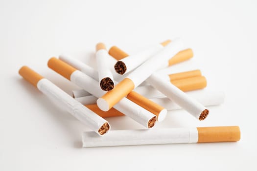 Cigarette, roll tobacco in paper with filter tube, No smoking concept.