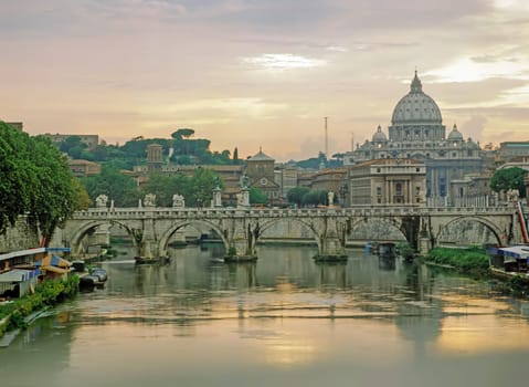 Bridge over River Tiber in Rome, Italy