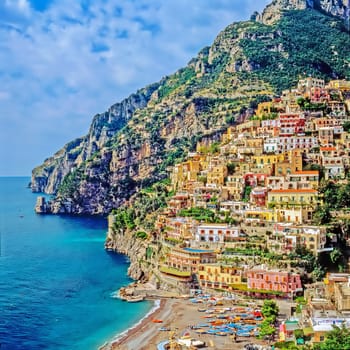View of a beach in Positano, Italy