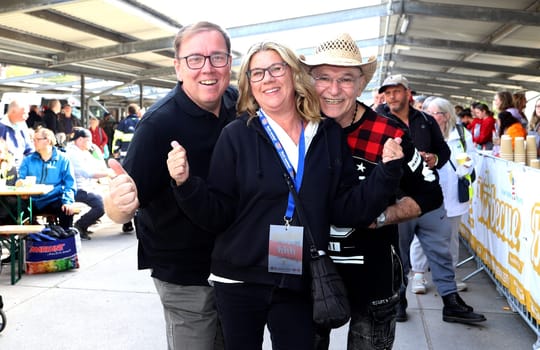 Sven Flohr, Claudia Schulz (PR) and Peter Sebastian BARBECUE - Summer party for the needy and homeless. Invitation from the FRIENDS CUP Foerderverein e.V. and the  Unser Norden Foundation by Rewe Center Hamburg -Altona on 15.09.2024