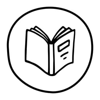 Doodle book icon handdrawn with ink pen. Knowledge and education symbol painted in grunge freehand style. Vector illustration isolated on white background