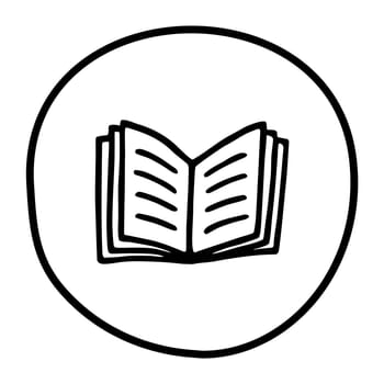 Doodle book icon handdrawn with ink pen. Knowledge and education symbol painted in grunge freehand style. Vector illustration isolated on white background