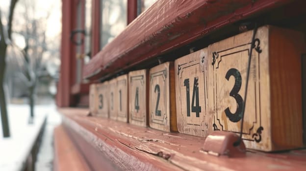 A close up of wooden blocks with numbers on them.calendar