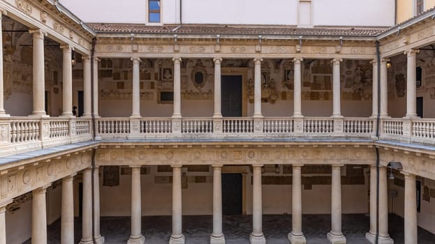 Padua, Italy - July 23, 2024: Palazzo Bo (Bo Palace) yard, historical building home of the Padova University from 1539 in Padua, Italy