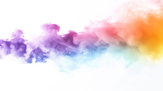 Colorful powder explosion cloud, rainbow vibrant color splash, paint holi dust, multicolor particles, isolated white background