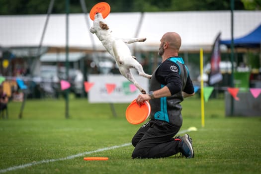 June 22, 2024, Saint Didier de Formans, France: Adrian Stoica is a dog trainer of Italian nationality. He practices and teaches Disc Dog, a sport widely practiced in the United States. With his dog Hurricane, he has been crowned world champion six times and European champion 35 times.