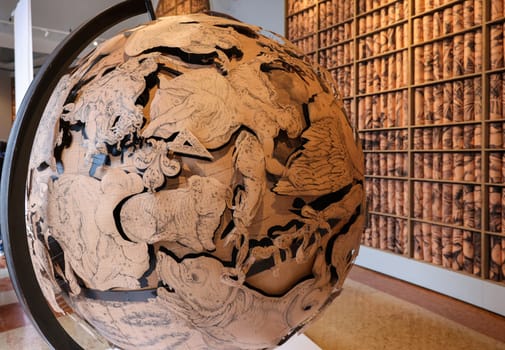 Venice, Italy - May 7 2024: Foreigners Everywhere 60th Venice Art Biennale in Venice. The exhibition titled Home Sextant in Venetian Pavilion at Giardini