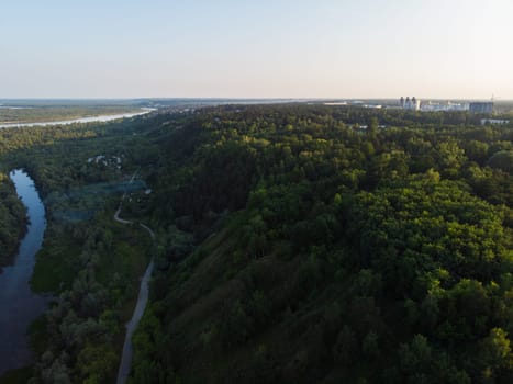 Aerial view of big siberian Ob river in beauty summer day, drone shot