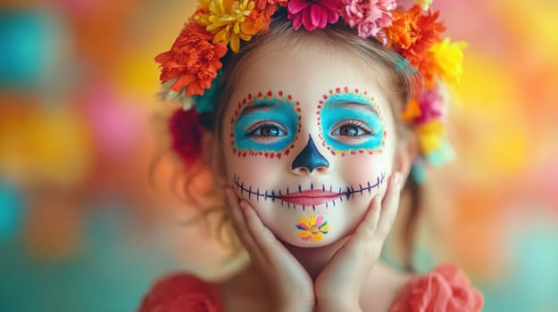 Young girl in sugar skull makeup for Dia de los Muertos