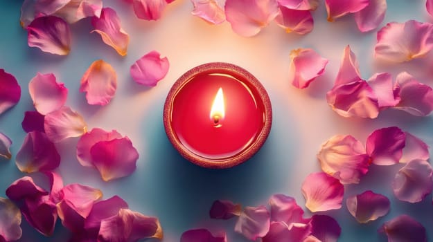 Red Candle with Rose Petals, Romantic, Relaxing Ambiance