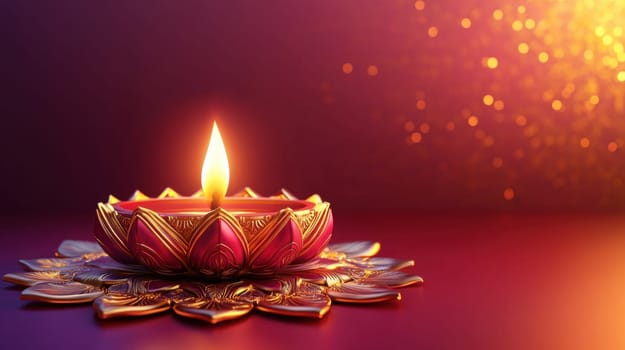 Diwali Diya, Lit Candle in Lotus Diya Background