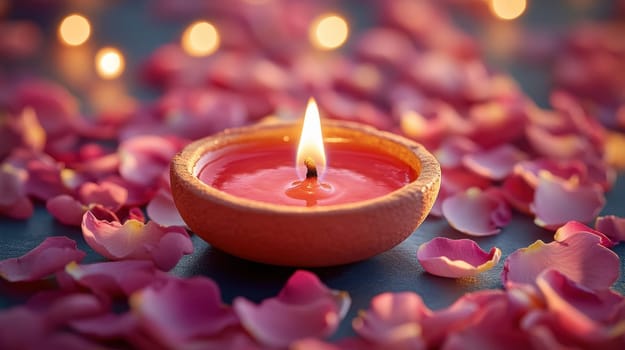 Pink Candle with Rose Petals