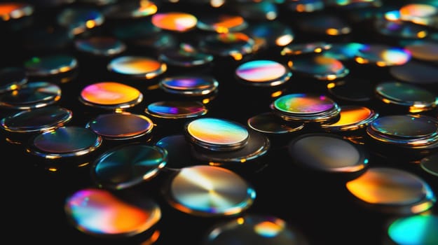Iridescent Metallic Discs on a Black Background