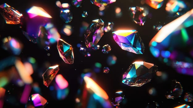 Rainbow Crystals Falling on Black Background