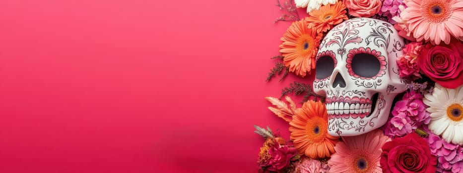 Sugar Skull with Flowers, Day of the Dead Decoration